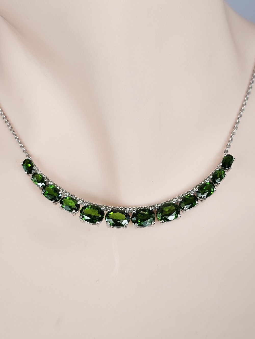 Genuine Chrome Diopside Necklace Sterling Silver Rhodium Overlay 20"